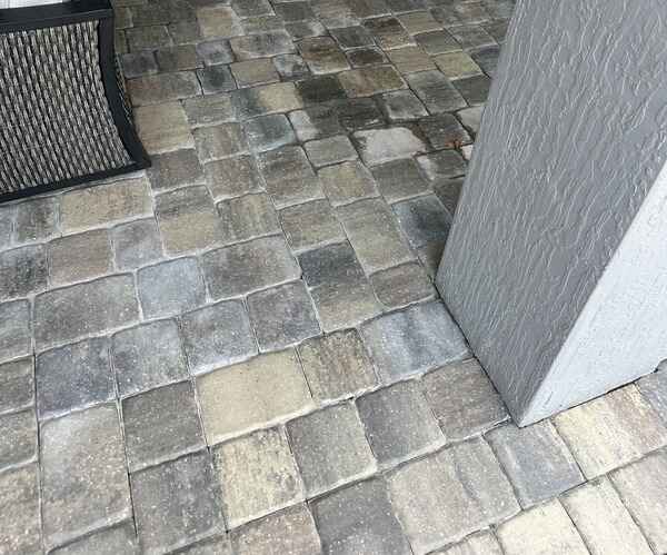 Efflorescence and white mineral deposits on Jacksonville pavers
